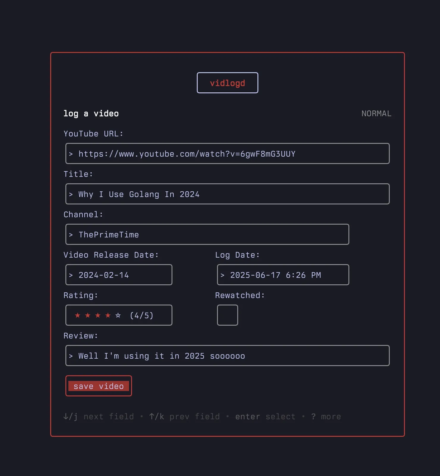 vidlogd form